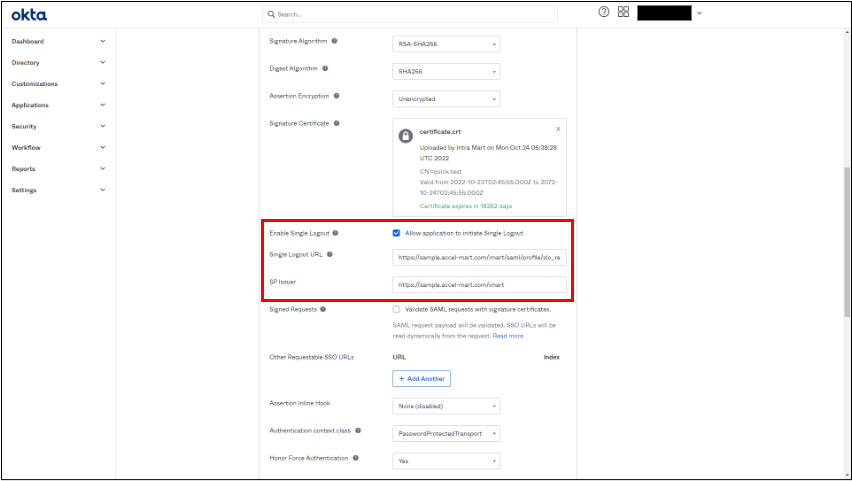 SAML Settings - General