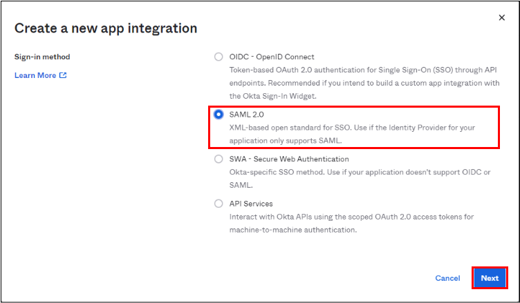 Create a new app integration