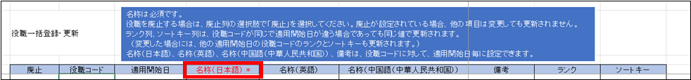 役職の情報の必須項目